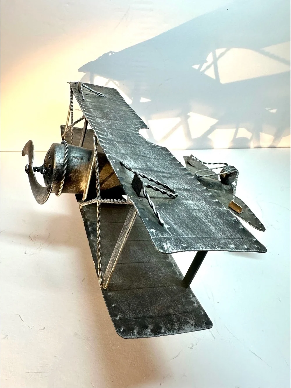 Vintage WWI-Style Metal Biplane Aircraft Desktop / Shelf Decor